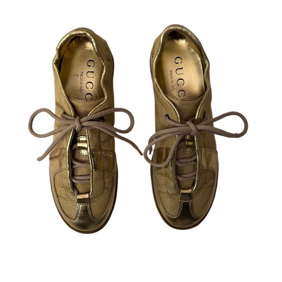 Gucci Gold Sparkly Metallic Rubber Sole Sneakers Size 35 (US Size 5) - Picture 1 of 15